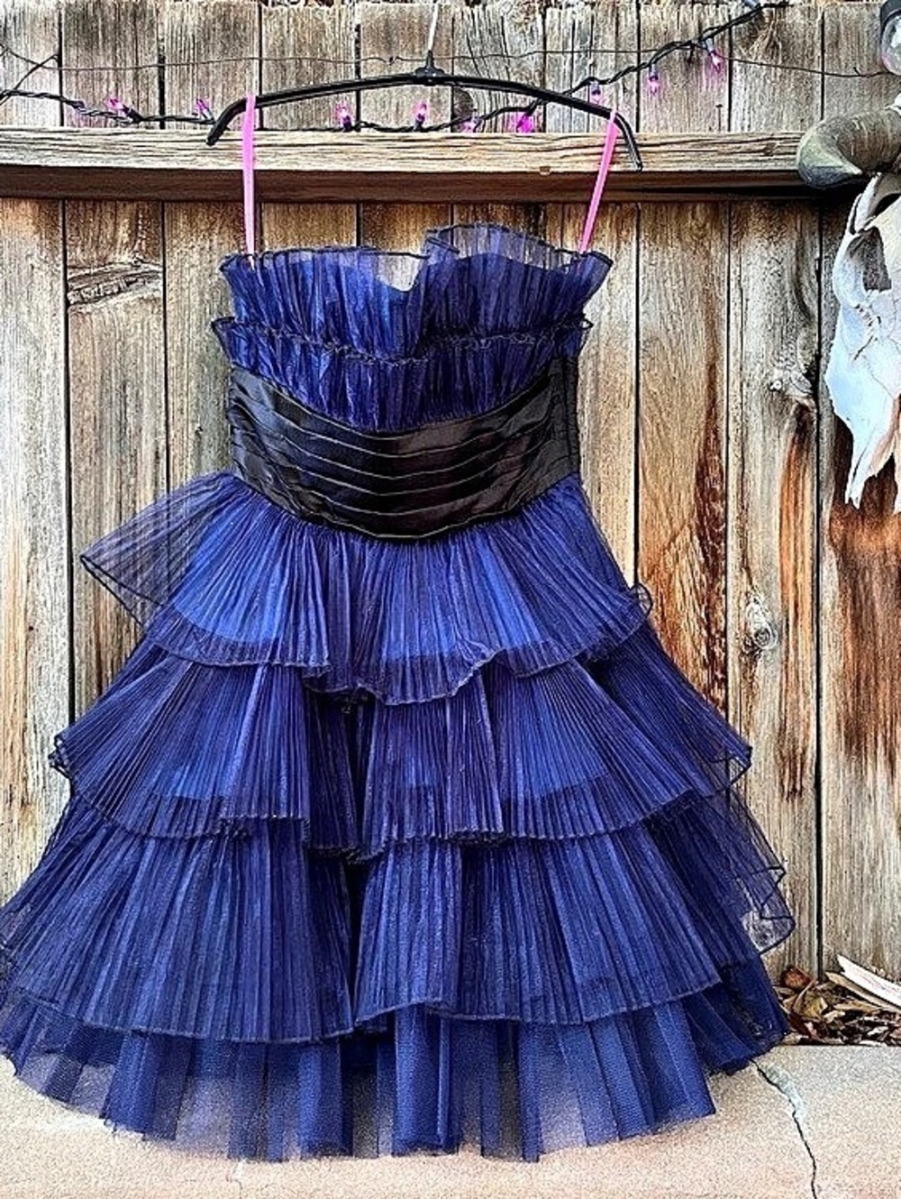Vintage Betsey Johnson Tiered Ruffle Party Dress in Blue & Black Size 4